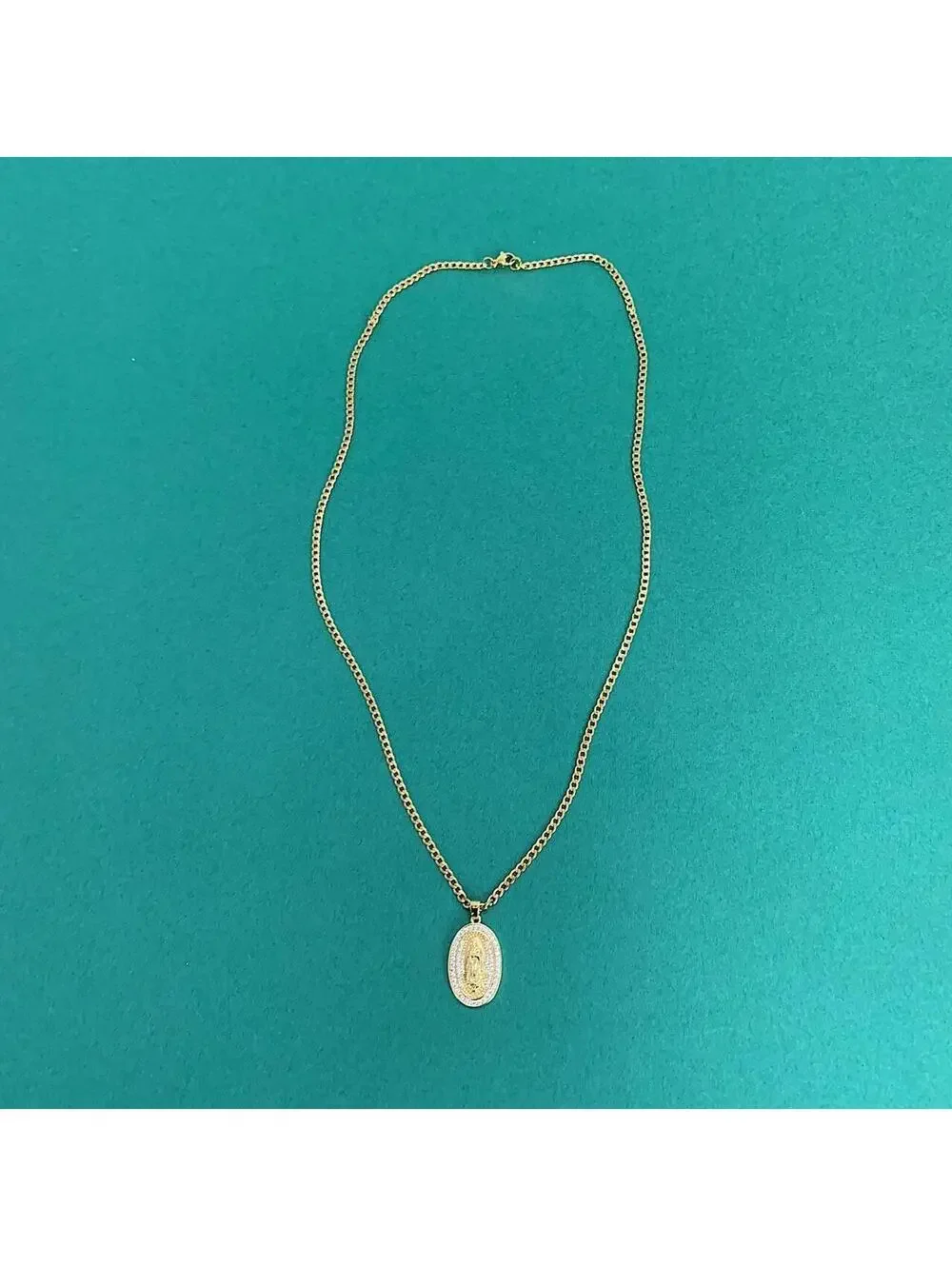 Saint Marry Rhinestone Pendant Y2K 90s Style Gold Necklace Chain Unisex